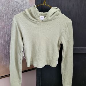 TNA Union Thermal Cropped  hoodie Waffle Sweater (Silent Storm Green) size small
